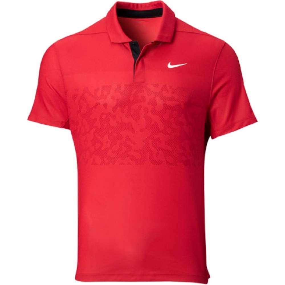NWT Men’s Nike Tiger Woods Red Dry Fit Golf Polo w Payne’s Valley Logo on Sleeve